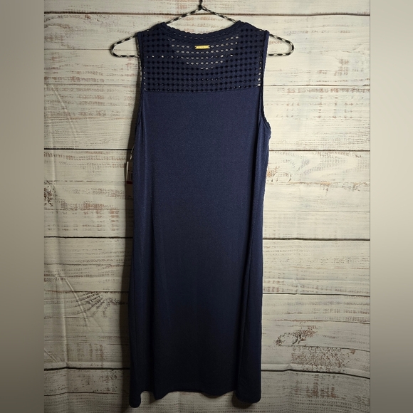 NWT Michael Kors Sleeveless Midi Eyelet Navy Blue Dress Size XS - Picture 2 of 5